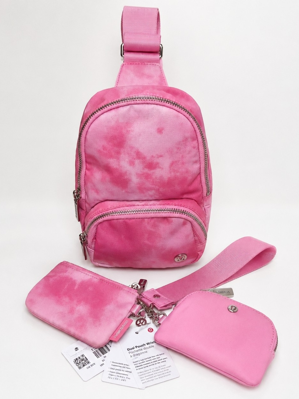 Lululemon Everywhere Sling Bag Small & Dual Pouch Wristlet SET Smoothie Pink